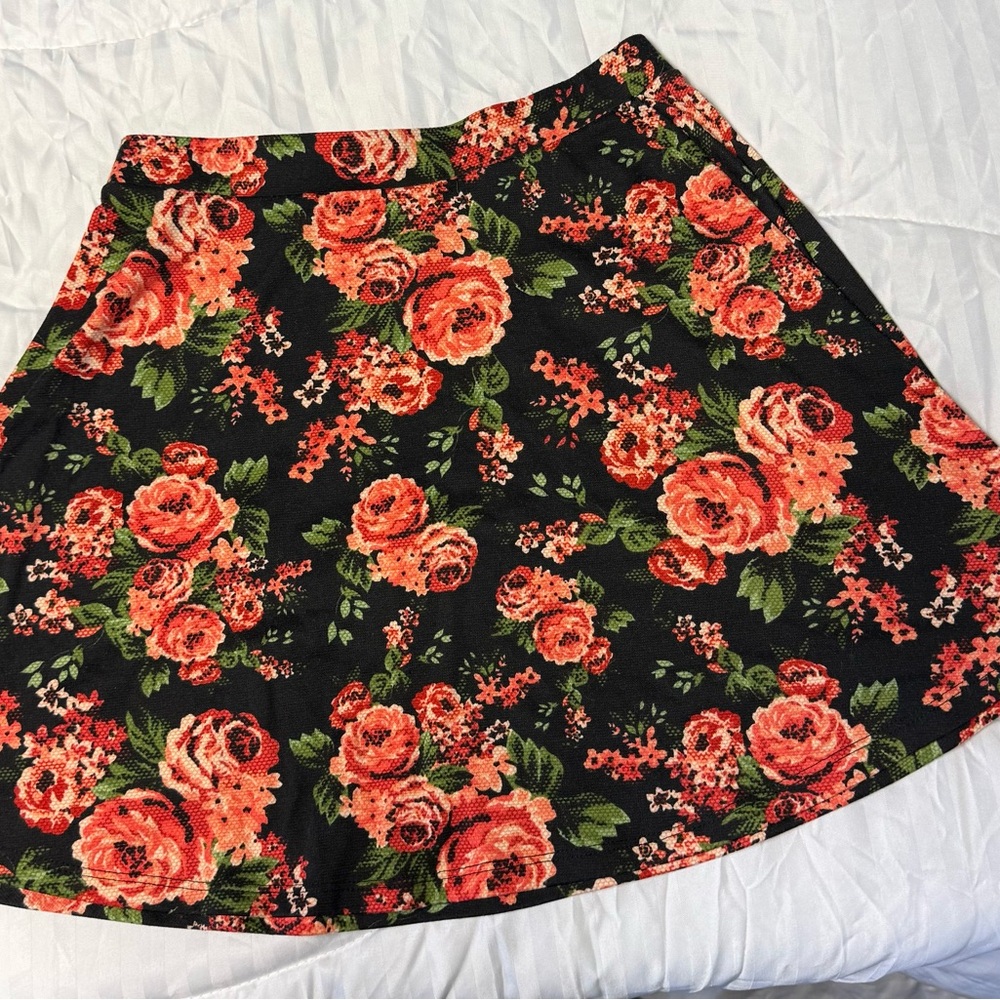 Rebel Sugar Black and Red Floral Skater Skirt